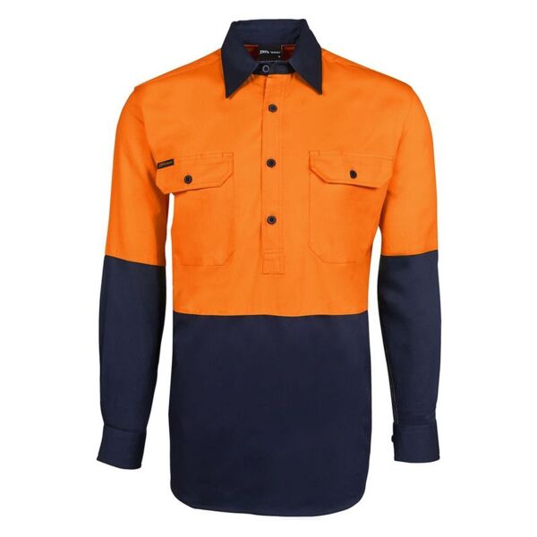 Mens Hi Vis Close Front Long Sleeve 190G Shirt Thumbnail