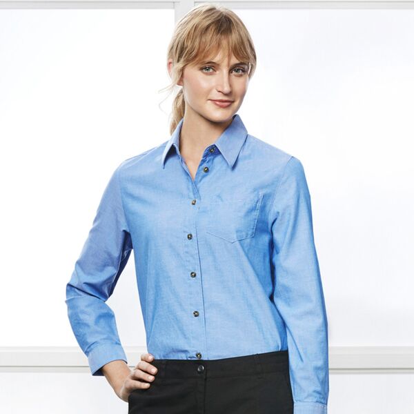 Womens Wrinkle Free Chambray Long Sleeve Shirt Thumbnail