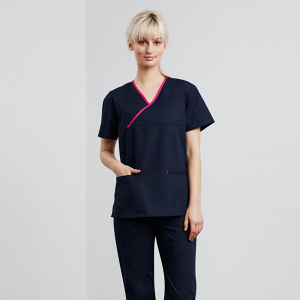 Womens Contrast Crossover Scrubs Top  Thumbnail